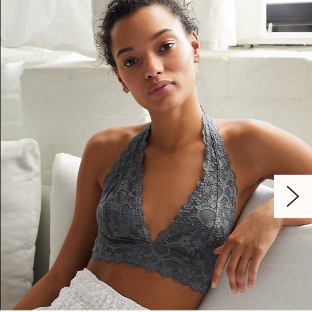 Free People Lace Halter Bralette - Gray